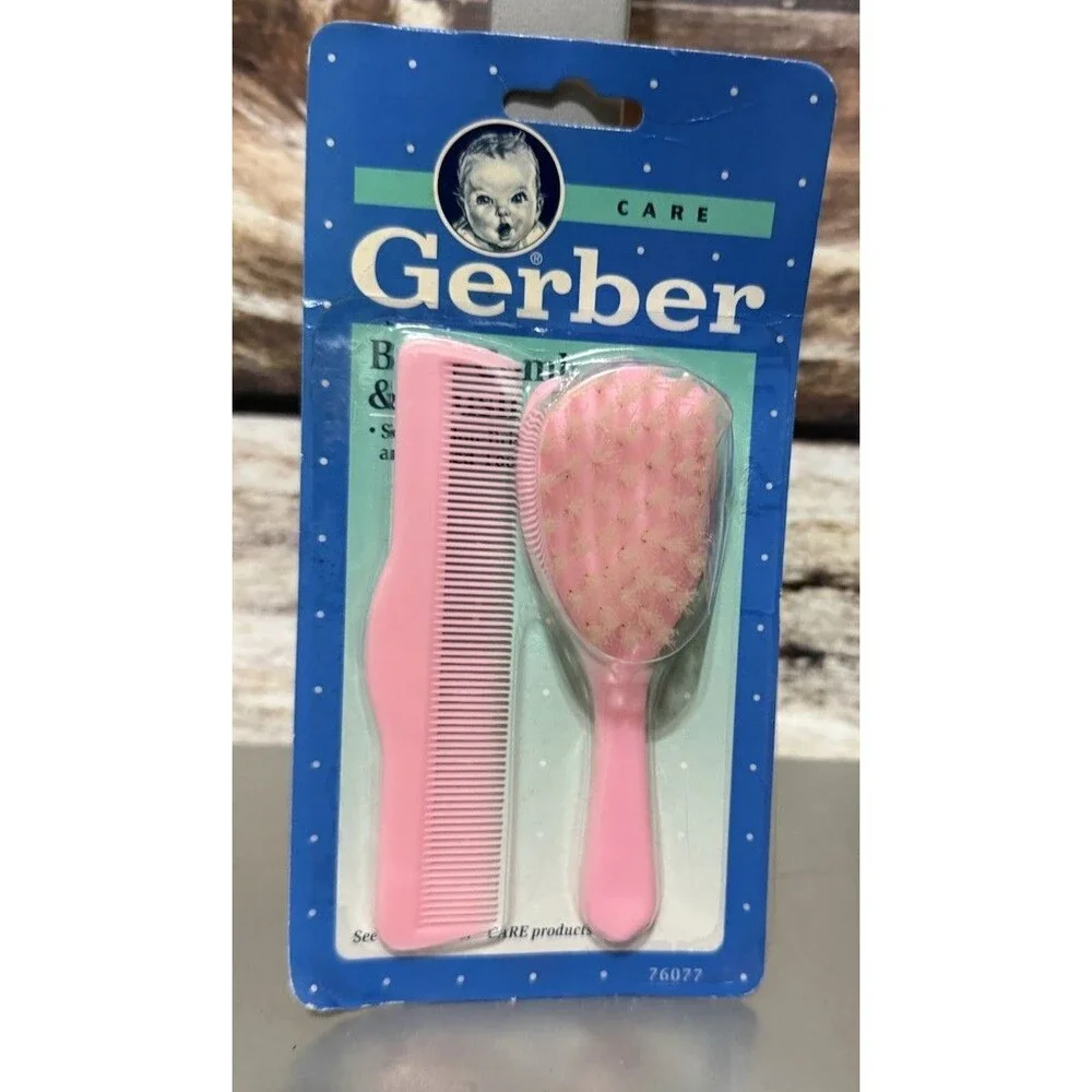 Vintage New Gerber Care Baby Brush & Comb Set Nylon Bristles 1991 Pink